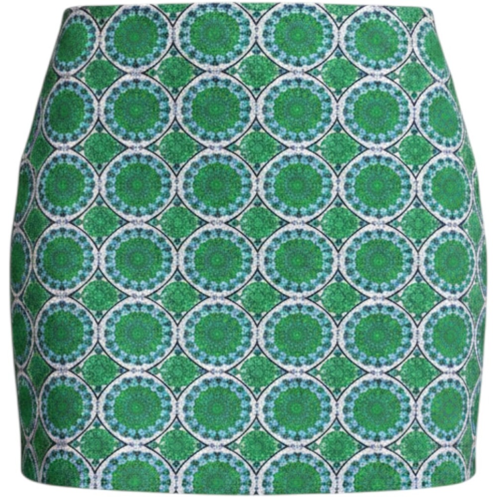 Golftini Green Blue Geometric Medallion Golf Skort Womens Size 10L Zip Side